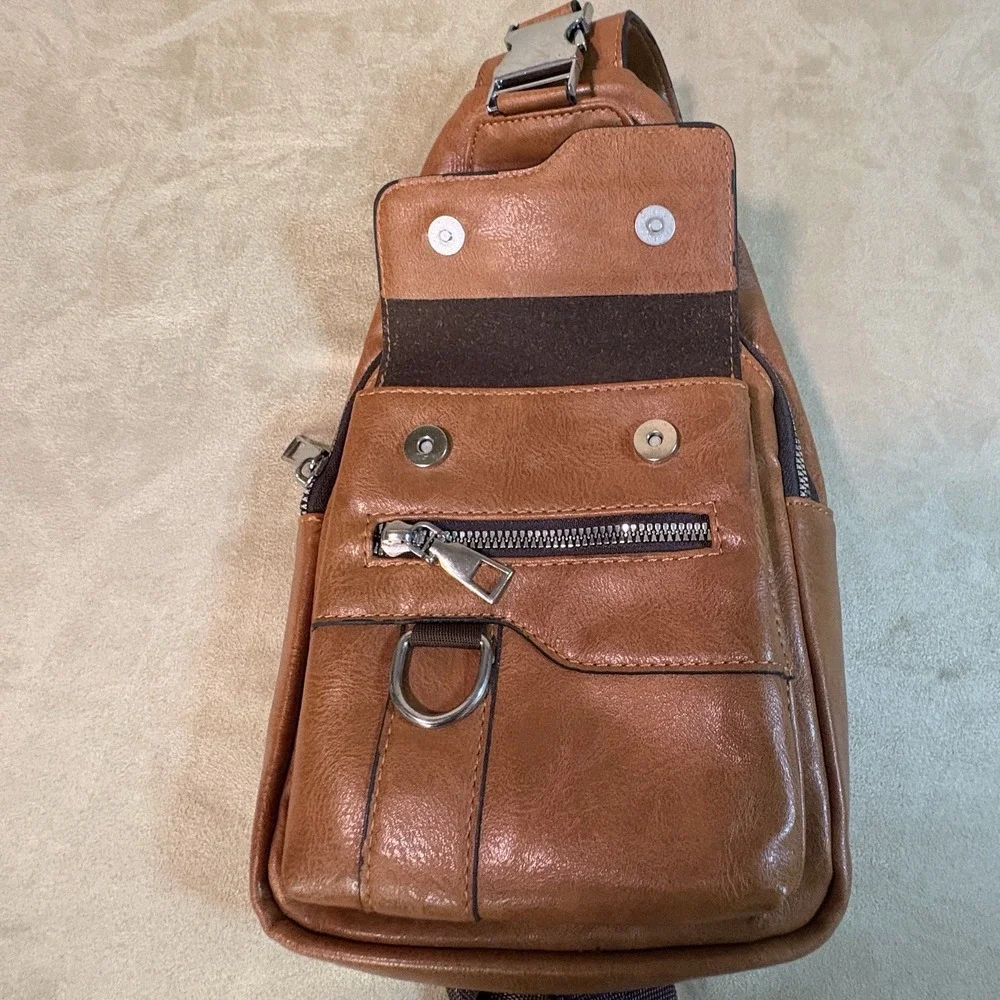 Crossbody Sling Chest Bag, Adj Strap, Zip/Magnetic Front Pocket WEIXIER Brown